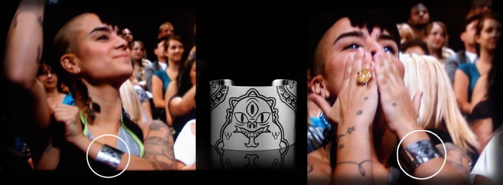  was spotted wearing Jared Deal's Tattooed steel Kanji cuff.