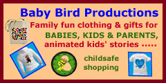 Baby Bird Productions kids T-shirts, children's clothing, and gifts shop banner