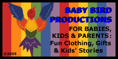 Baby Bird Productions kids T-shirts, children's clothing, and gifts shop banner