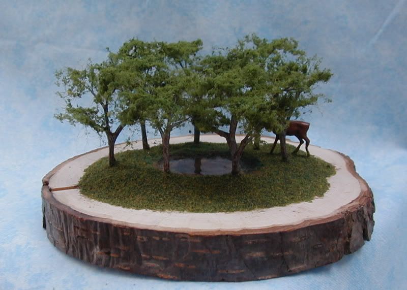 CDHM Gallery of Ceynix Miniature Trees 'n' Trains creating 1:12 trees, stand of trees with hiding deer, landscaping, bushes including for the railroad collector in HO scale