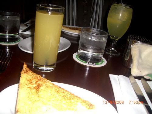 Garlic bread and our drinks