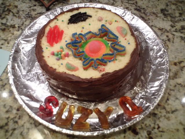 Science project; an animal cell. Made entirely from cake, frosting,