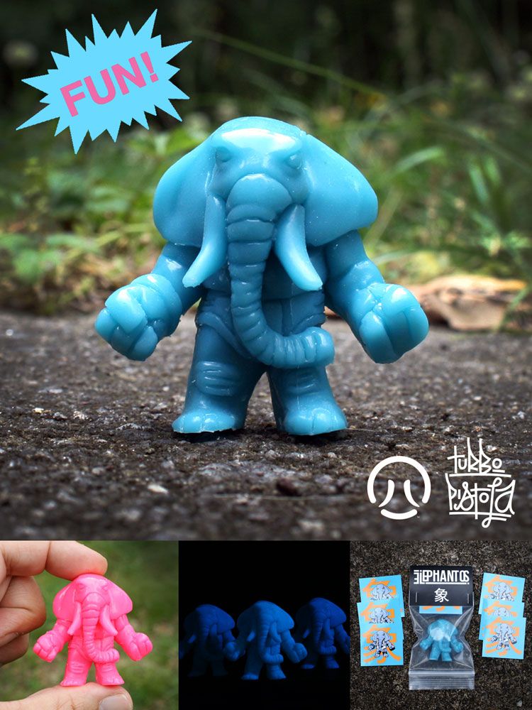 turboPISTOLA, Keshi, Glow-in-the-Dark (GID), Limited Edition, Mini Figures, SpankyStokes, Elephantos: Blue Glow and Hot Pink keshi figures from turboPISTOLA