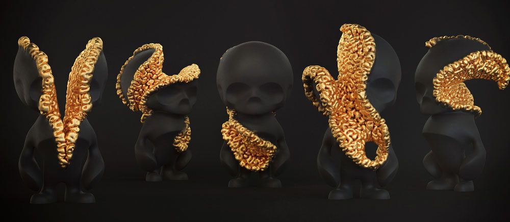 SpankyStokes, 3D Printing, Skull, Artist Edition, Artist, Gingerskull "Goldbloom" edition... black/gold goodness