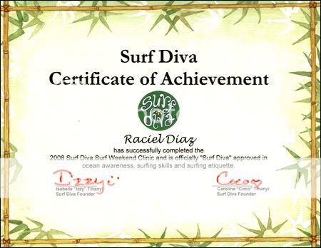Surf Diva certificate