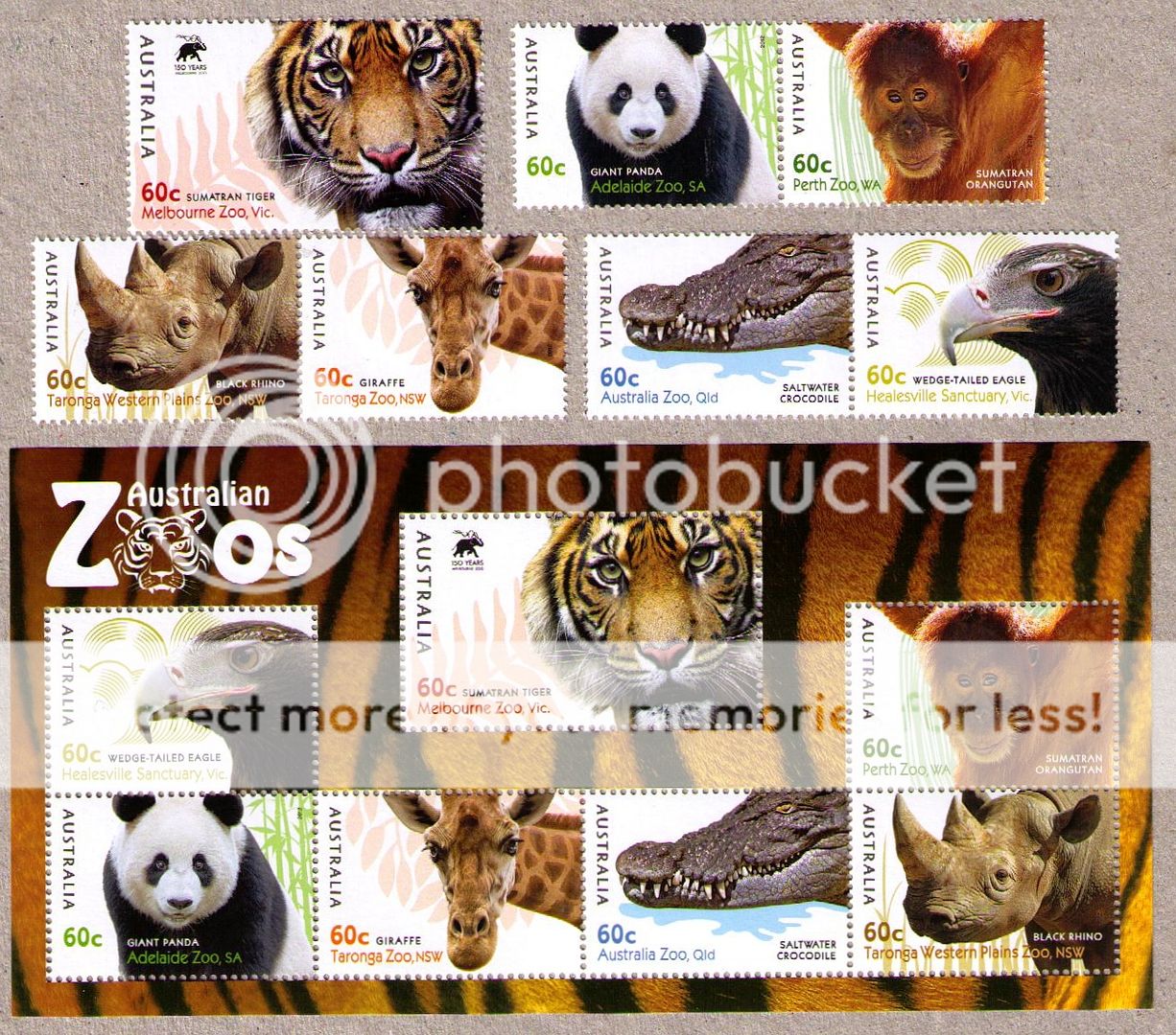 Australia 2012 Australian Zoos 7 Stamps Plus Mini Sheet MNH