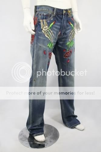 Christian Audigier Ed Hardy Skeleton Roses Denim Jeans  