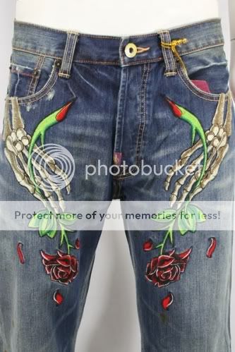 Christian Audigier Ed Hardy Skeleton Roses Denim Jeans  