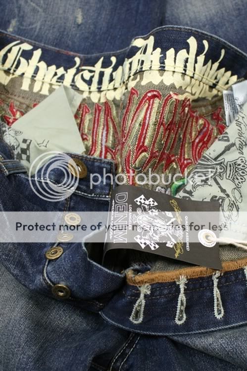 Christian Audigier Rhinestone Deadhead Rose Jeans Denim  