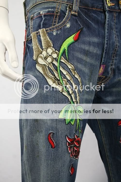 Christian Audigier Ed Hardy Skeleton Roses Denim Jeans  