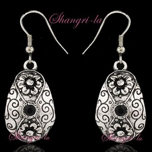 VINTAGE STYLE SILVER GP CZ CRYSTAL EARRINGS E052_BLACK  